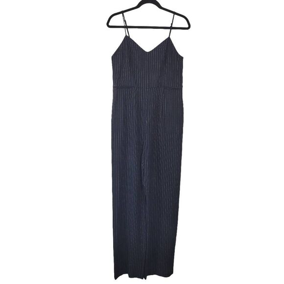 NWT Anthropologie The Essential Pinstripe Jumpsuit Sz 6 Navy Blue White Straight - Picture 4 of 13